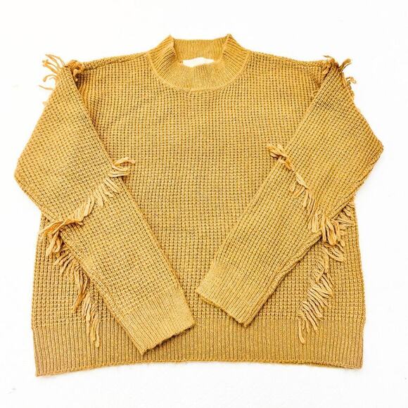 Michael Kors Brown Ruffled Edge Fringe Accwent Long Sleeve Sweater Size L - Picture 1 of 6